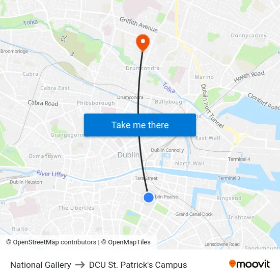 National Gallery to DCU St. Patrick's Campus map