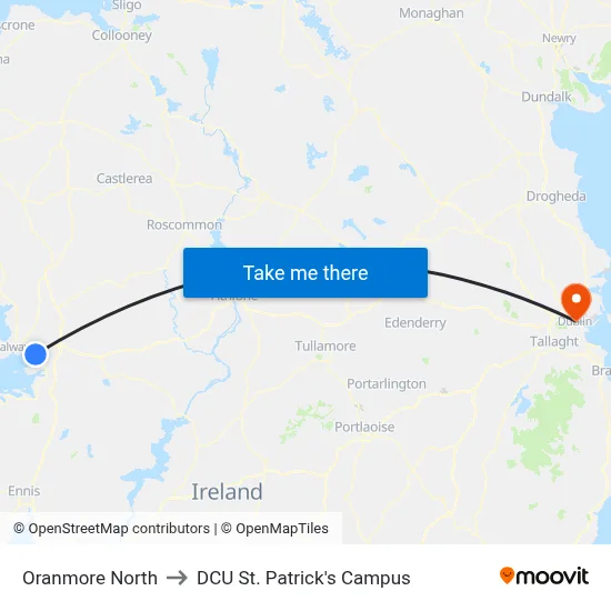 Oranmore North to DCU St. Patrick's Campus map