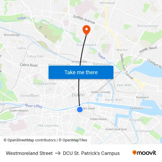 Westmoreland Street to DCU St. Patrick's Campus map