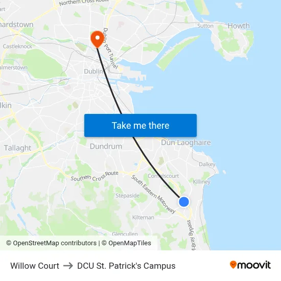Willow Court to DCU St. Patrick's Campus map