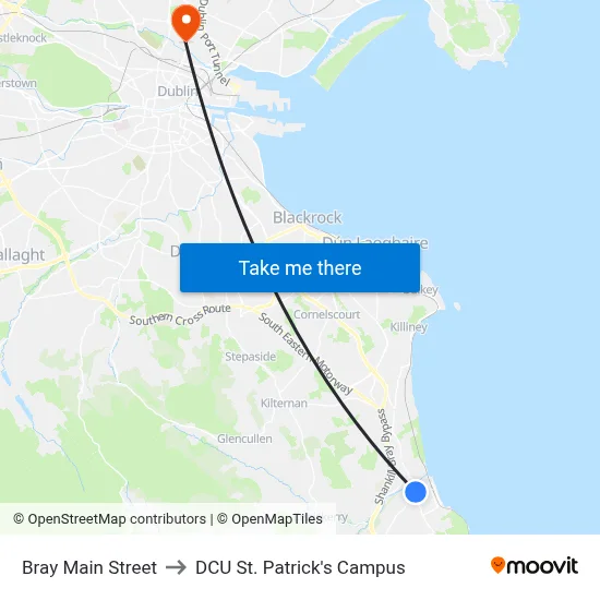 Bray Main Street to DCU St. Patrick's Campus map