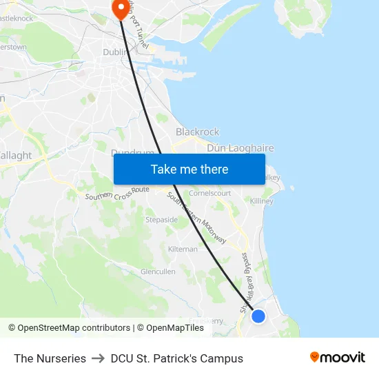 The Nurseries to DCU St. Patrick's Campus map