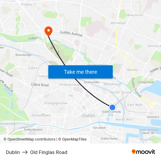 Dublin to Old Finglas Road map