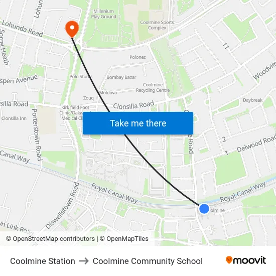 Coolmine Station to Coolmine Community School map