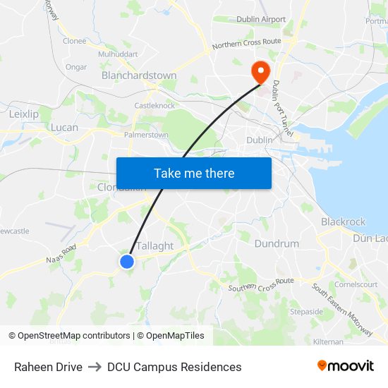 Raheen Drive to DCU Campus Residences map