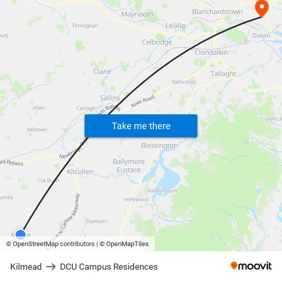 Kilmead to DCU Campus Residences map