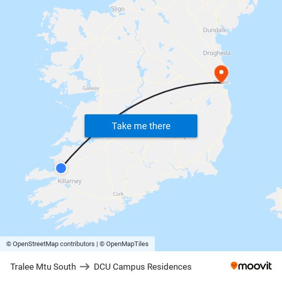 Tralee Mtu South to DCU Campus Residences map