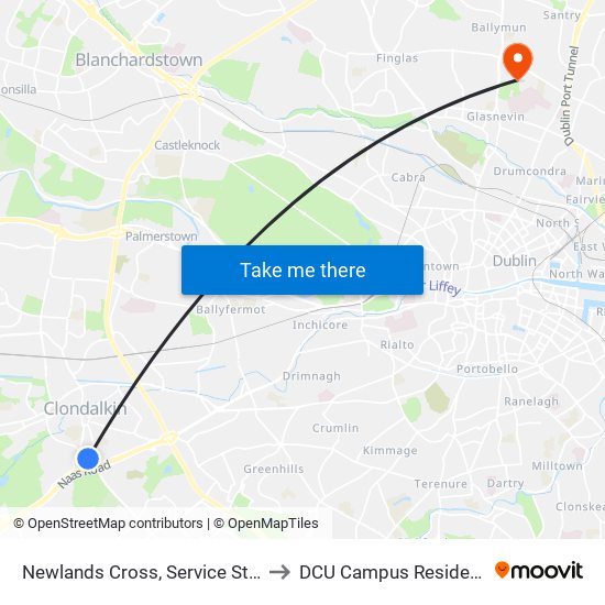 Newlands Cross, Service Station to DCU Campus Residences map