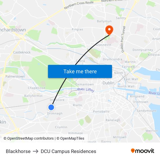 Blackhorse to DCU Campus Residences map