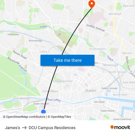 James's to DCU Campus Residences map