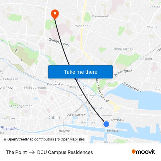 The Point to DCU Campus Residences map