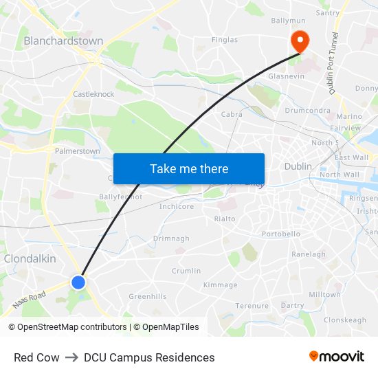 Red Cow to DCU Campus Residences map