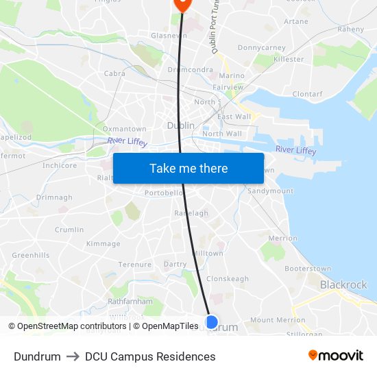 Dundrum to DCU Campus Residences map