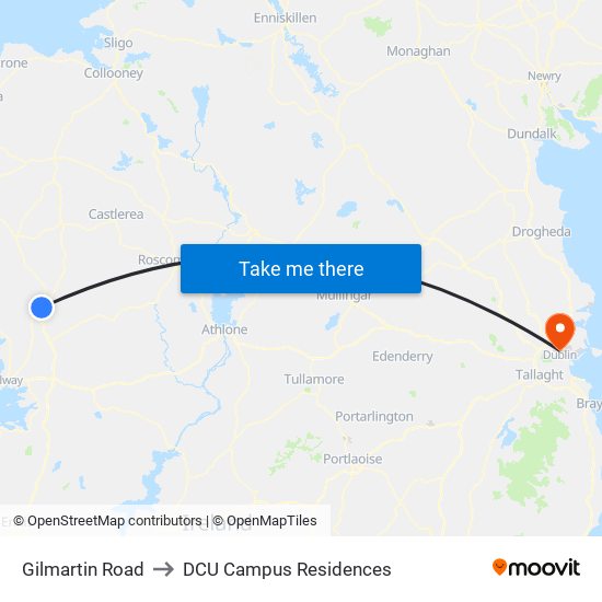Gilmartin Road to DCU Campus Residences map