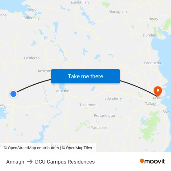 Annagh to DCU Campus Residences map