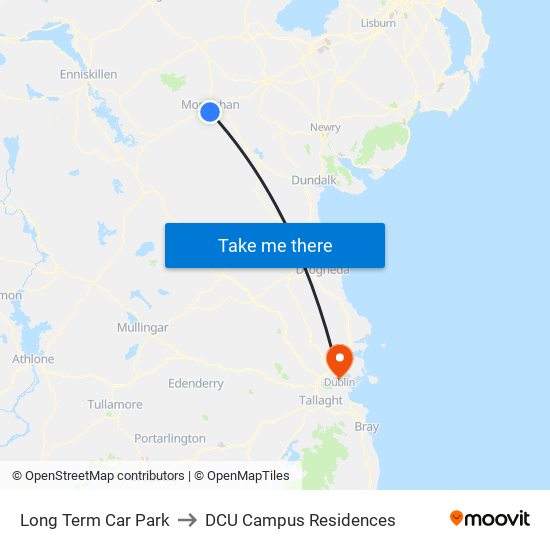 Long Term Car Park to DCU Campus Residences map