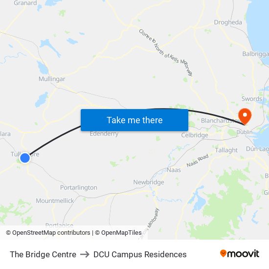 The Bridge Centre to DCU Campus Residences map