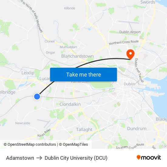 Adamstown to Dublin City University (DCU) map