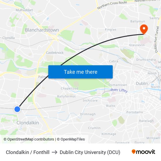 Clondalkin / Fonthill to Dublin City University (DCU) map