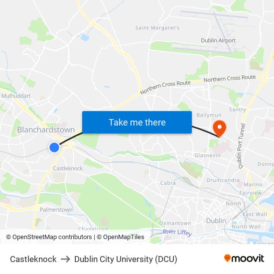 Castleknock to Dublin City University (DCU) map