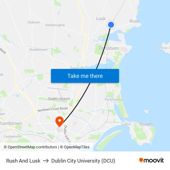 Rush And Lusk to Dublin City University (DCU) map