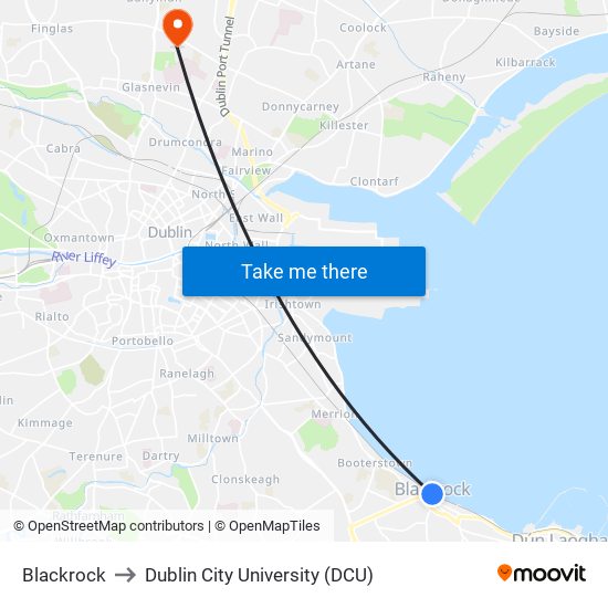 Blackrock to Dublin City University (DCU) map
