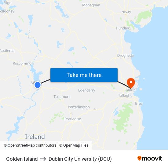 Golden Island to Dublin City University (DCU) map