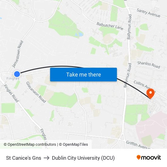 St Canice's Gns to Dublin City University (DCU) map