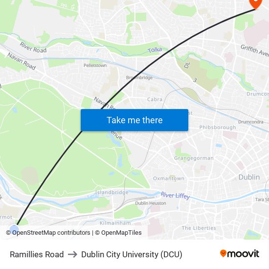 Ramillies Road to Dublin City University (DCU) map