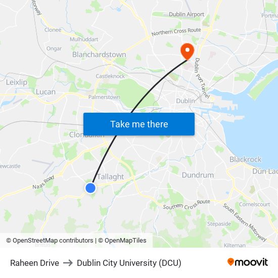 Raheen Drive to Dublin City University (DCU) map