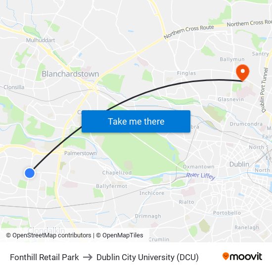 Fonthill Retail Park to Dublin City University (DCU) map