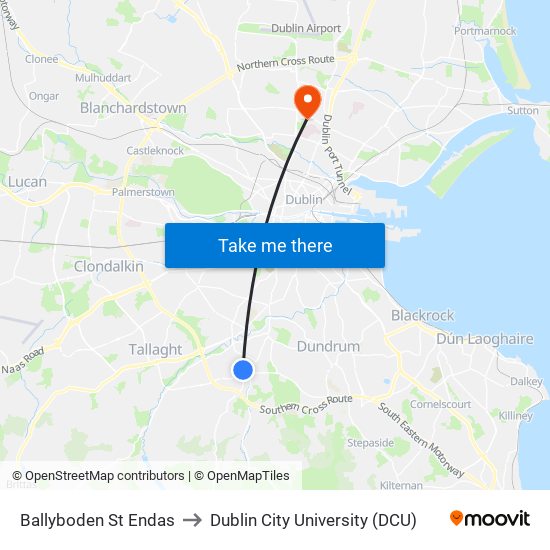 Ballyboden St Endas to Dublin City University (DCU) map