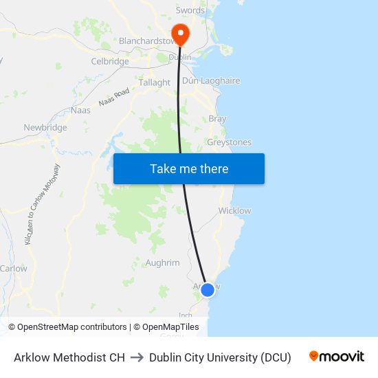 Arklow Methodist CH to Dublin City University (DCU) map