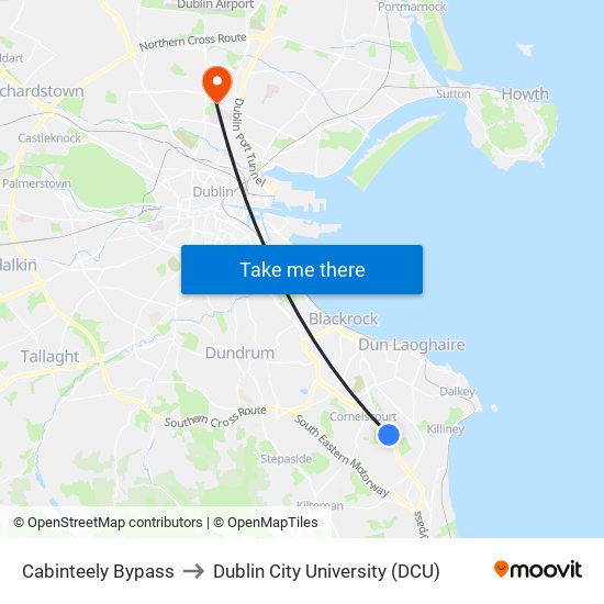 Cabinteely Bypass to Dublin City University (DCU) map