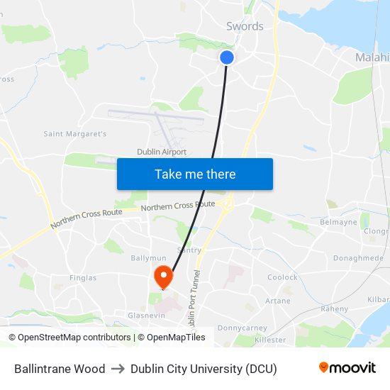 Ballintrane Wood to Dublin City University (DCU) map