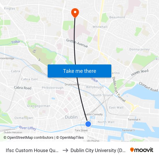 Ifsc Custom House Quays to Dublin City University (DCU) map