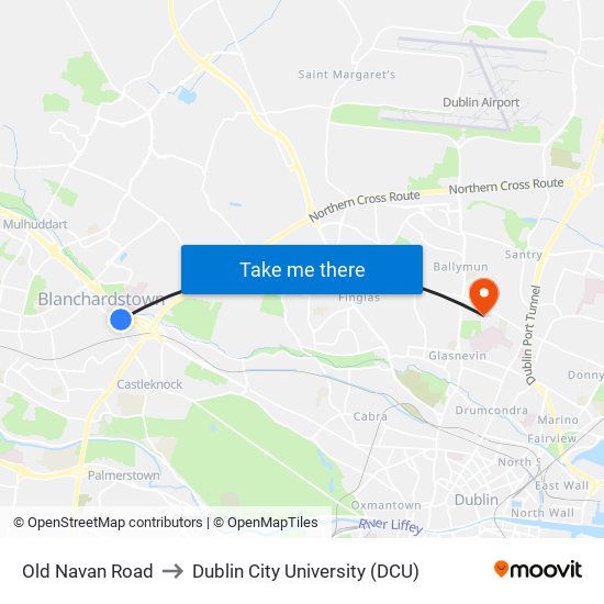 Old Navan Road to Dublin City University (DCU) map