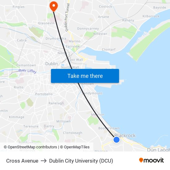 Cross Avenue to Dublin City University (DCU) map