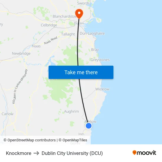 Knockmore to Dublin City University (DCU) map