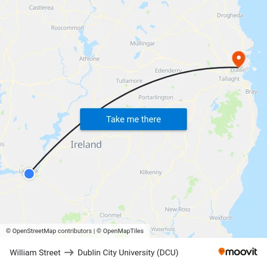 William Street to Dublin City University (DCU) map