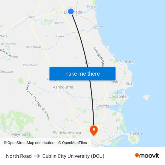 North Road to Dublin City University (DCU) map