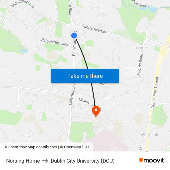 Nursing Home to Dublin City University (DCU) map