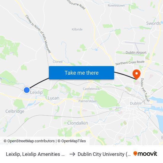 Leixlip, Leixlip Amenities Centre to Dublin City University (DCU) map