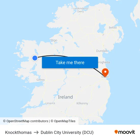 Knockthomas to Dublin City University (DCU) map