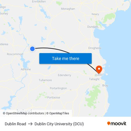 Dublin Road to Dublin City University (DCU) map