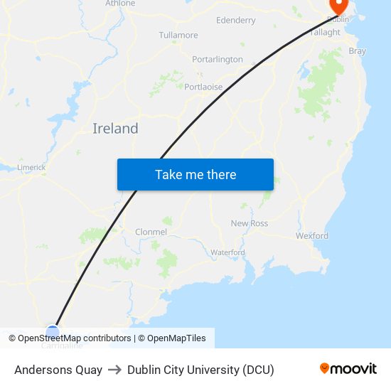 Andersons Quay to Dublin City University (DCU) map