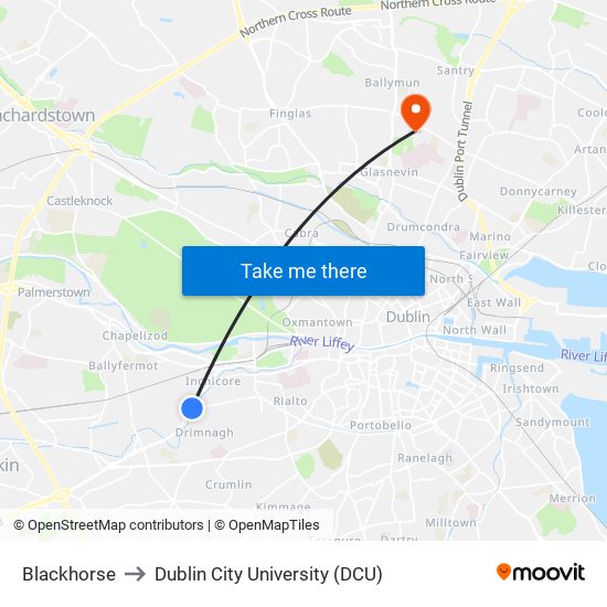 Blackhorse to Dublin City University (DCU) map