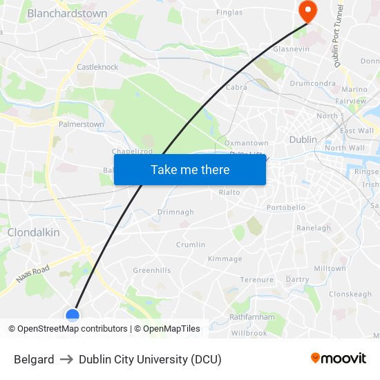 Belgard to Dublin City University (DCU) map