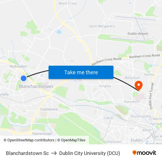 Blanchardstown Sc to Dublin City University (DCU) map