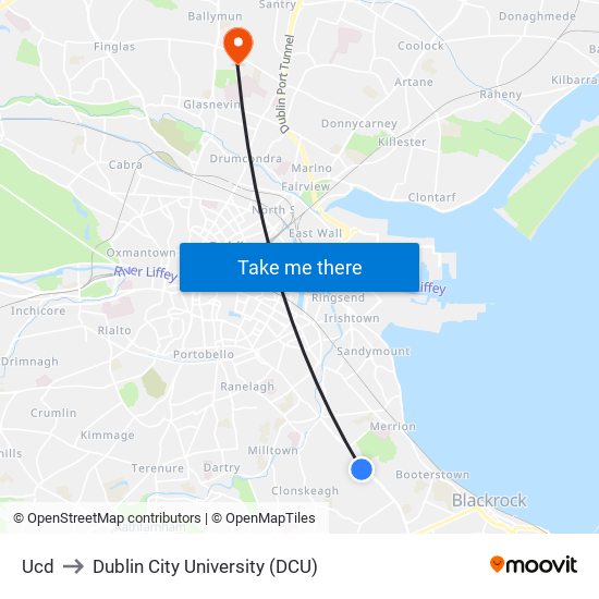 Ucd to Dublin City University (DCU) map